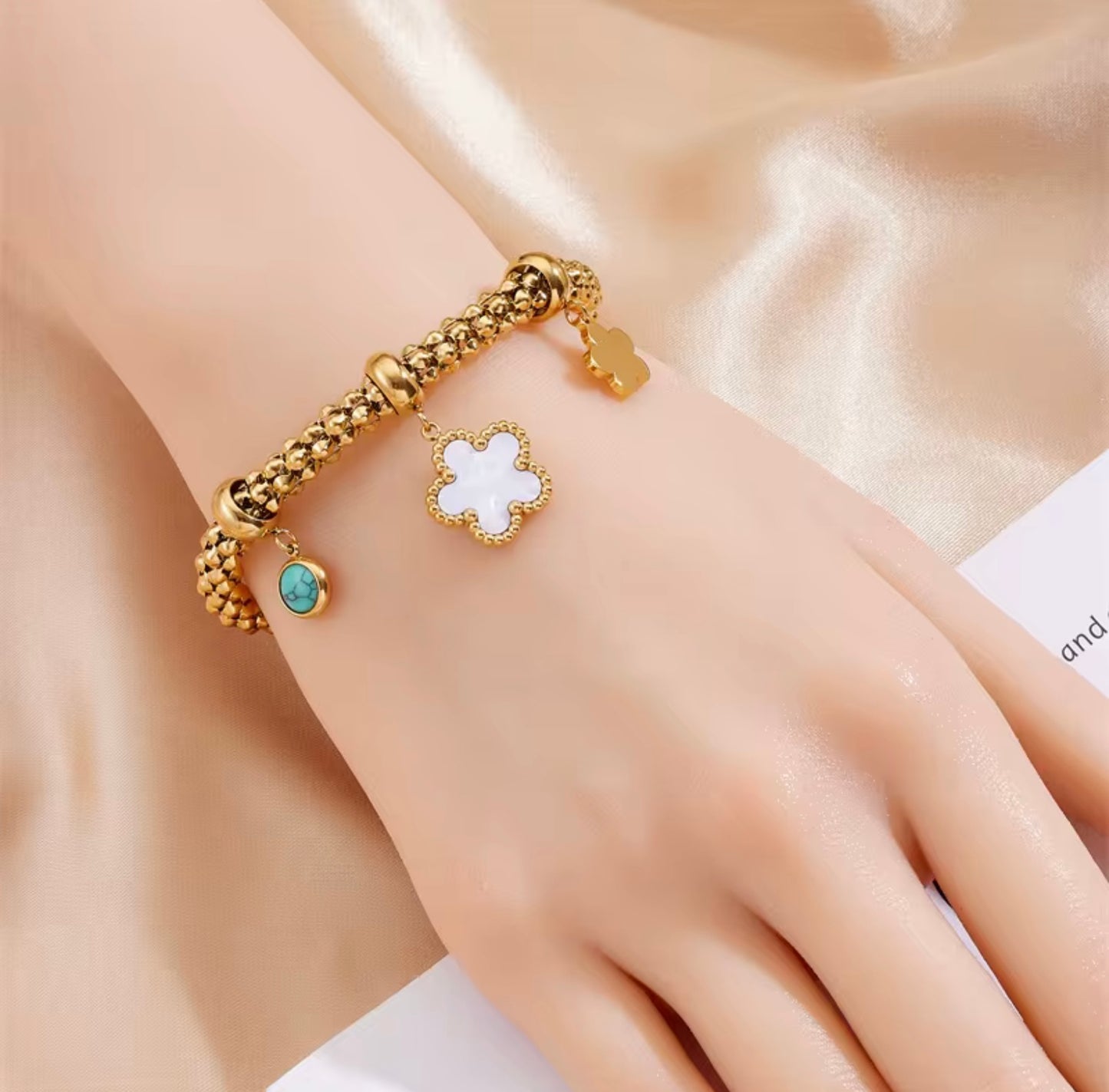 18k Gold Plated Stainless Steel Star Moon Flower Charm Bracelet Jewelry Adjustable Charm Bracelet