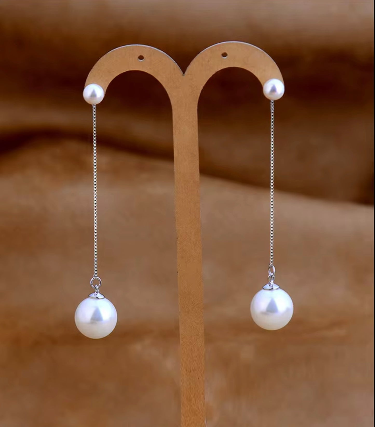 Silver Long Pearl Earrings