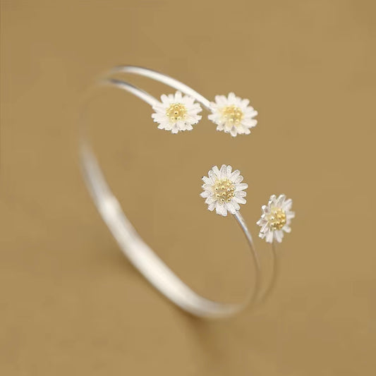 925 Sterling Silver Jewelry 4 Daisy Gold High-quality Popular Open Bracelet