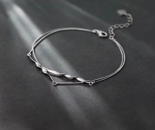 Beautiful Silver Double Layerl Simple Personality Sweet Bracelet Women