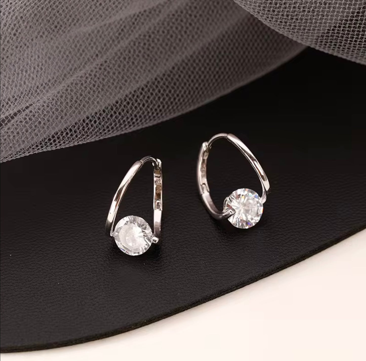 925 Sterling Silver & Gold Plated Zircon Hoop Earrings