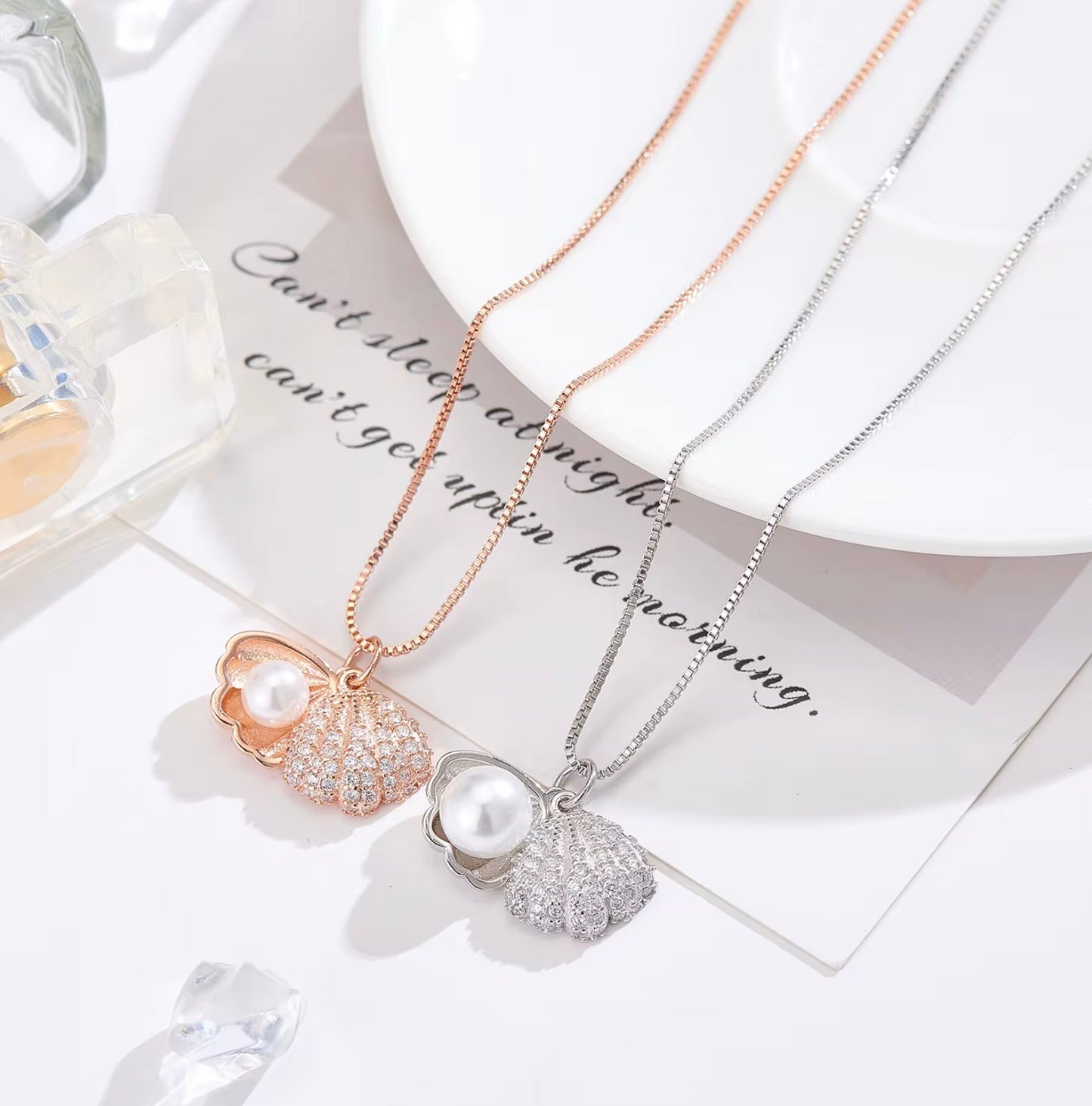 925 Sterling Silver Korean Fashion Shell Pearl Necklace Clavicle Chain with Joker Temperament