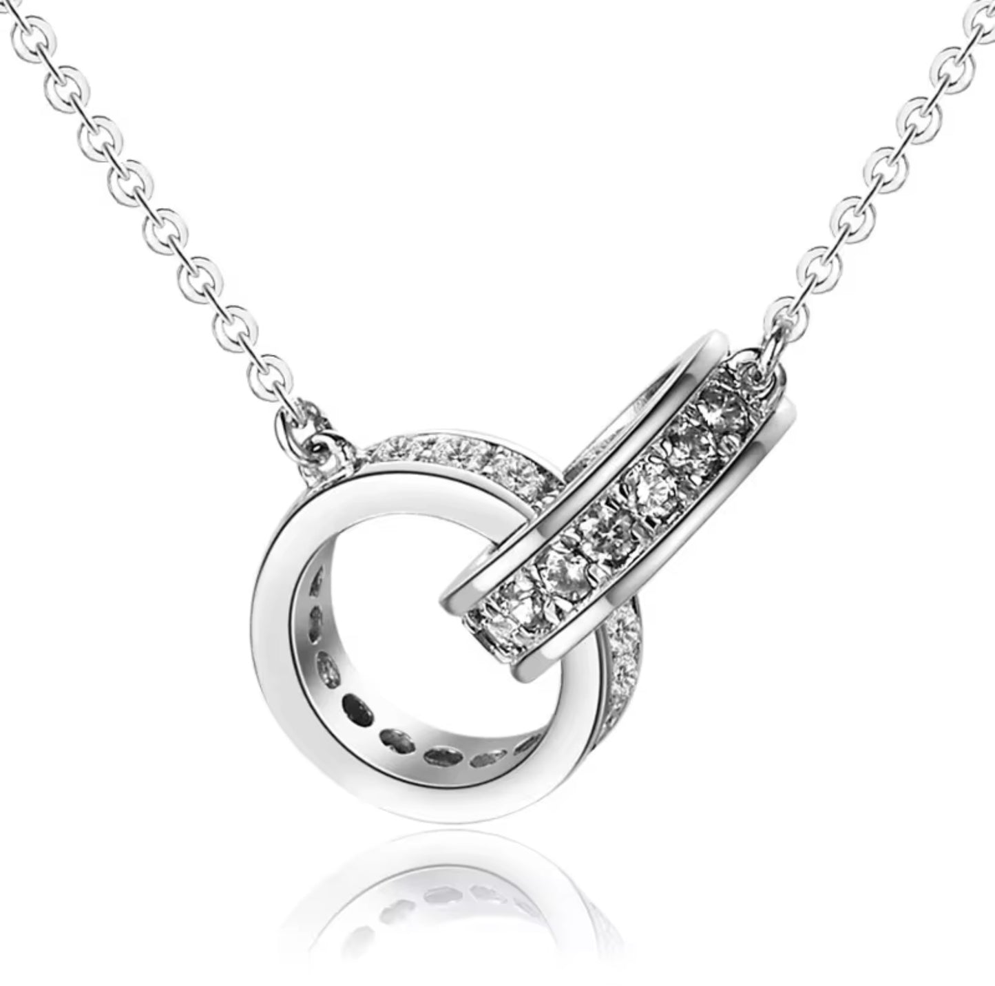 925 Sterling Silver Double Circle Zircon Necklaces Pendants Lady Festival Gift Sterling-