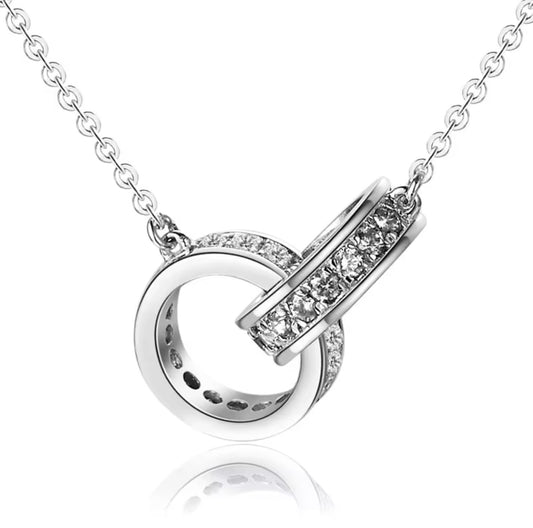 925 Sterling Silver Double Circle Zircon Necklaces Pendants Lady Festival Gift Sterling-