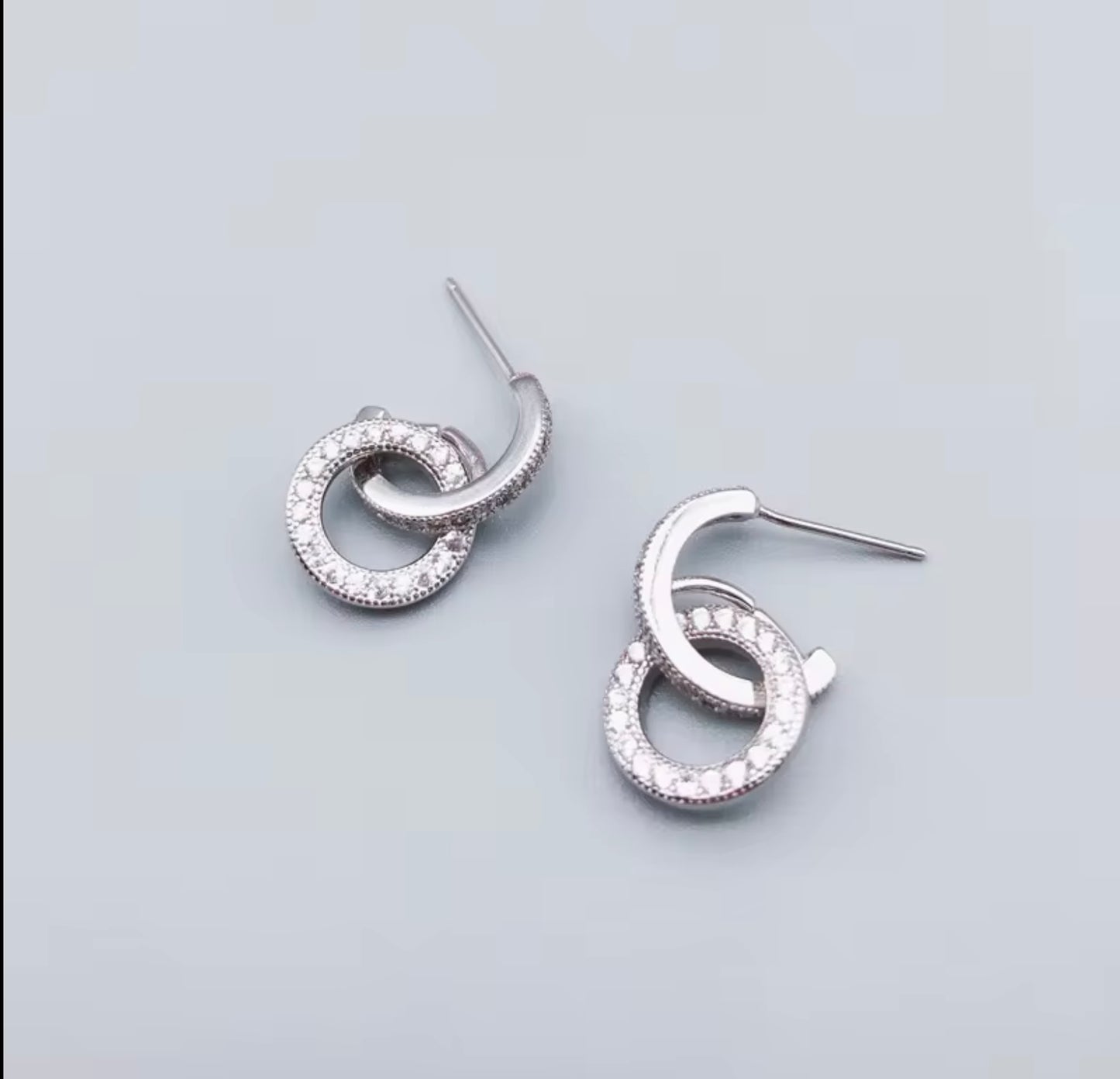925 Silver Double Round Zircon Crystal Fashion Stud Earring