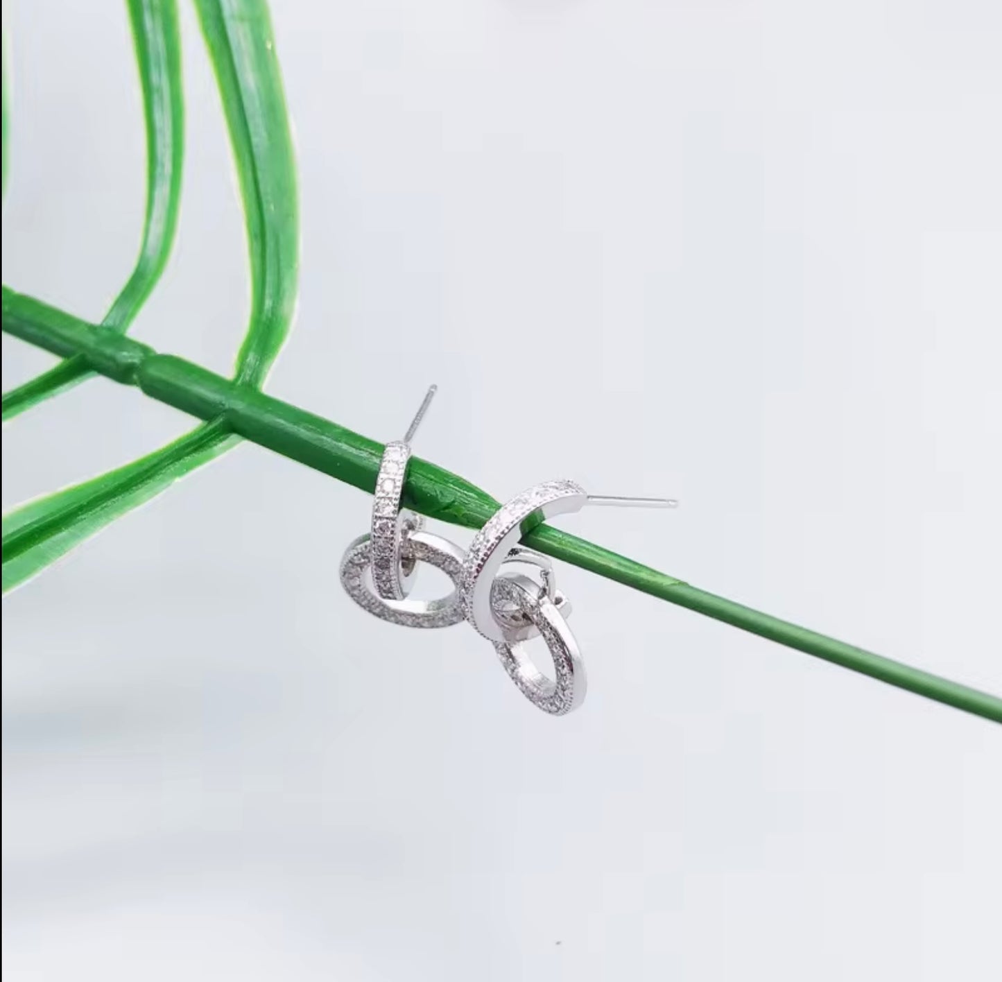 925 Silver Double Round Zircon Crystal Fashion Stud Earring