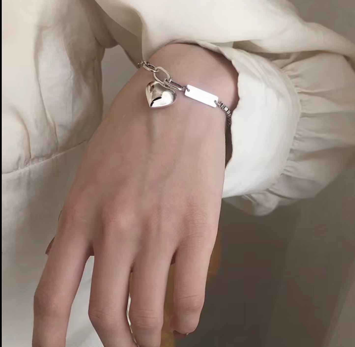 Korea 925 Sterling Silver Heart Bracelet Retro Thai Silver square Letter Bracelet Simple Jewelry