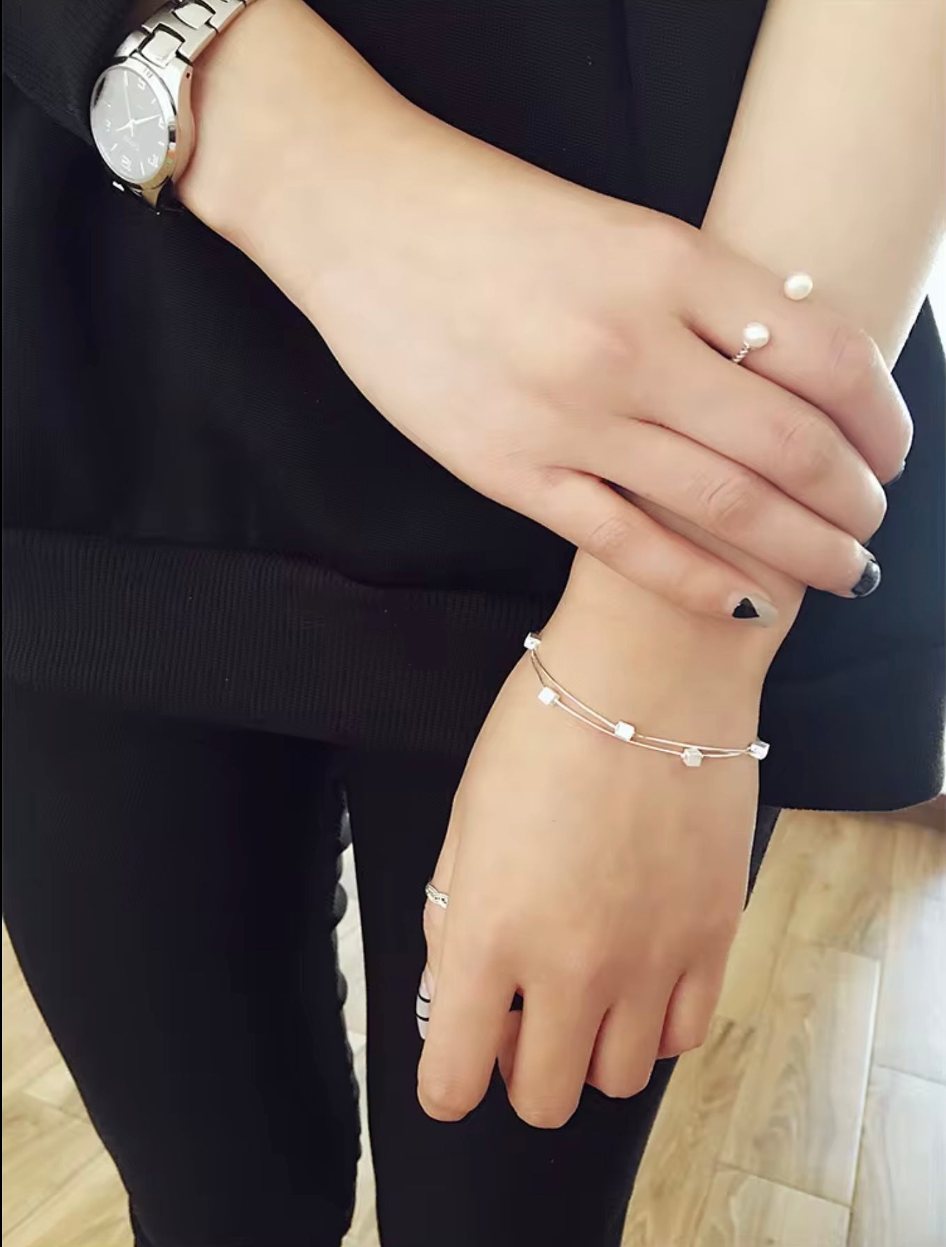 925 Sterling Silver Bracelet Wholesale Double square Snake Bone Bracelet Korean Fashion Bracelet Silver