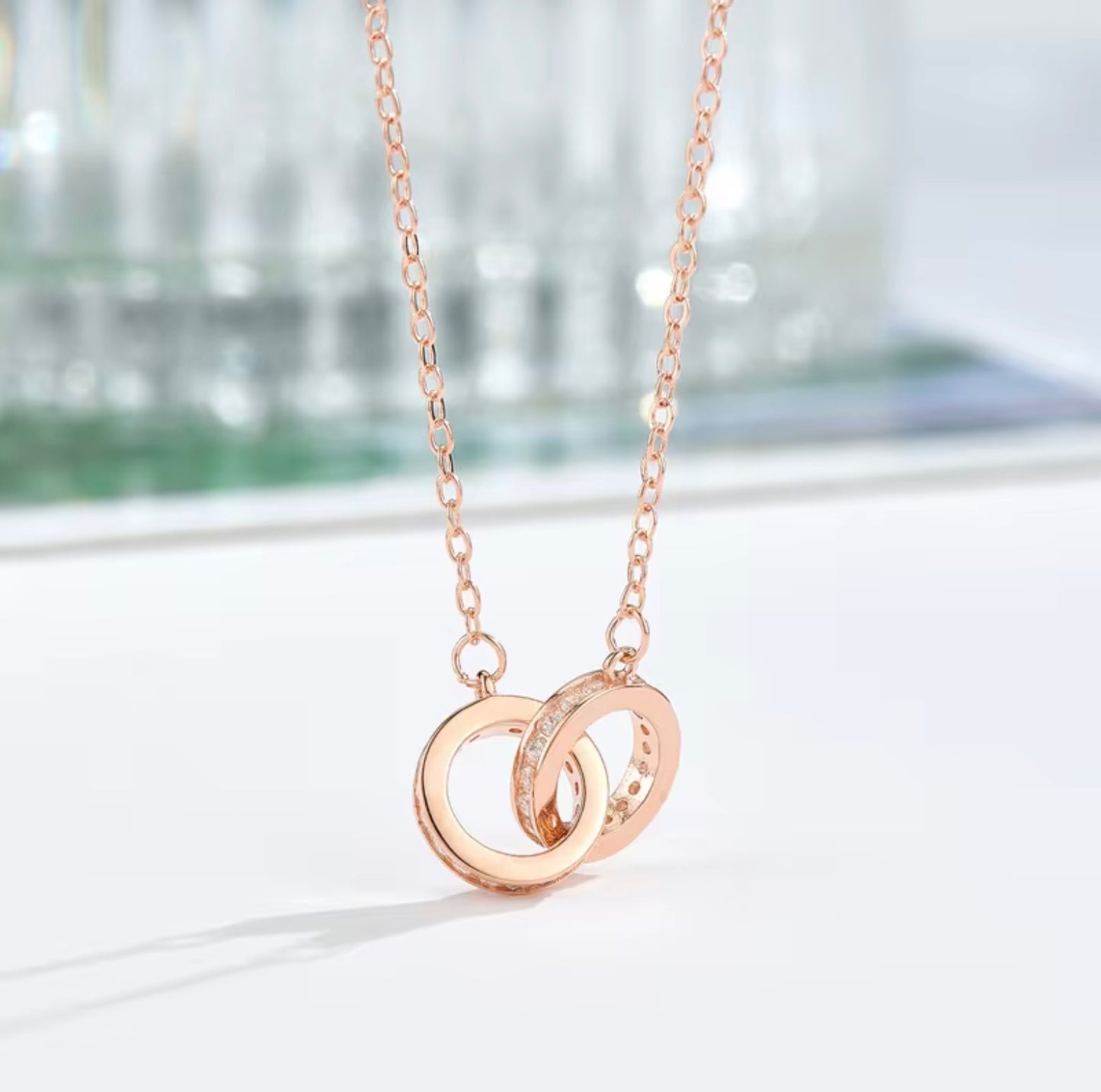 925 Sterling Silver Double Circle Zircon Necklaces Pendants Lady Festival Gift Sterling-