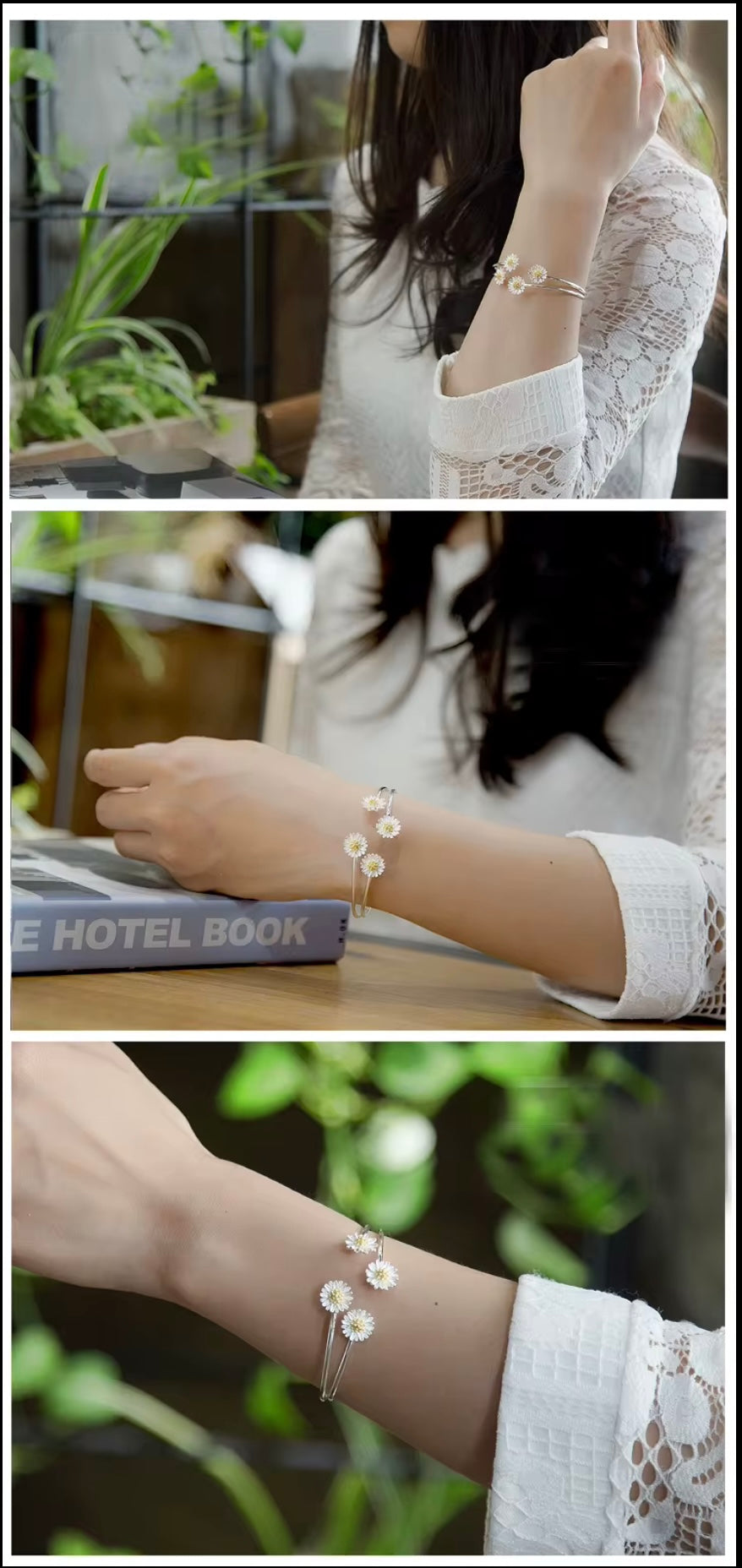 925 Sterling Silver Jewelry 4 Daisy Gold High-quality Popular Open Bracelet