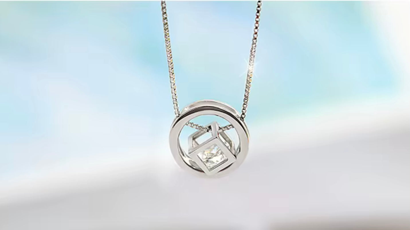 Chain 925 Silver Zircon Square Circle Necklace