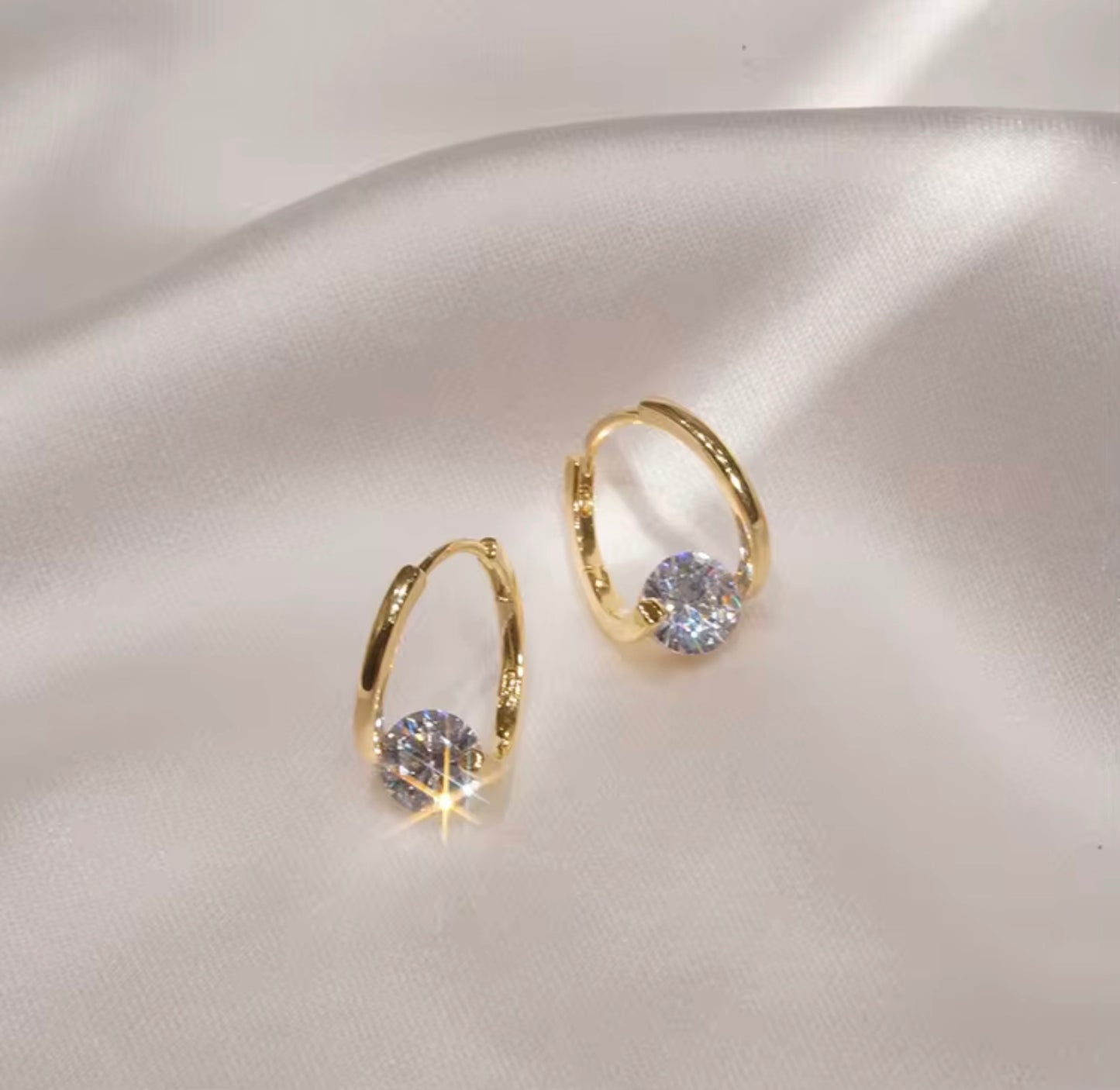925 Sterling Silver & Gold Plated Zircon Hoop Earrings