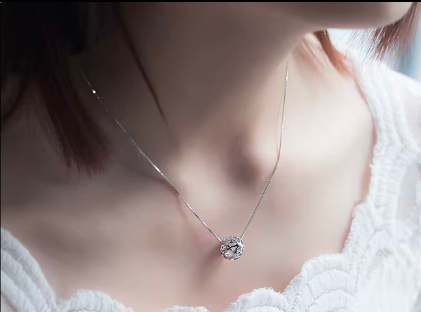 Korean Shinny Jewelry 925 Sterling Silver Necklace Viball Pendant Necklace