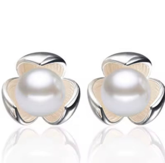 Hot Fashion 925 Sterling Silver Clover Pearl Earrings