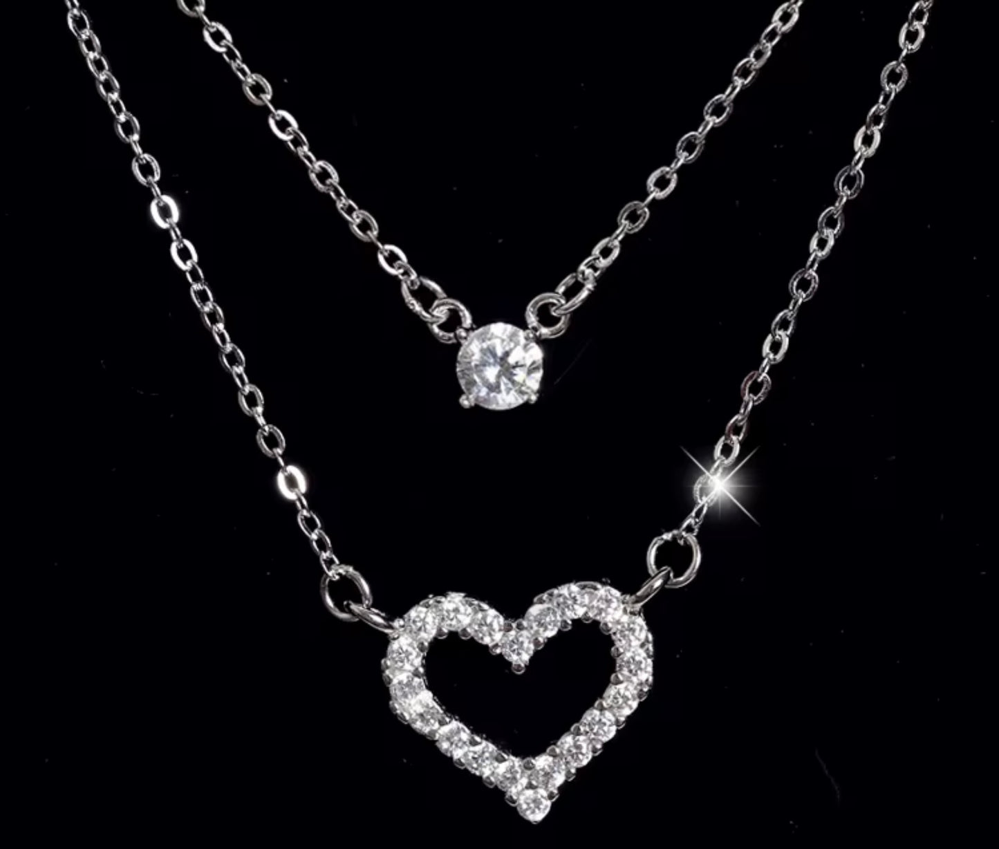925 Silver Double Heart Crystal Necklace