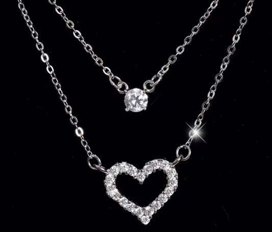 925 Silver Double Heart Crystal Necklace