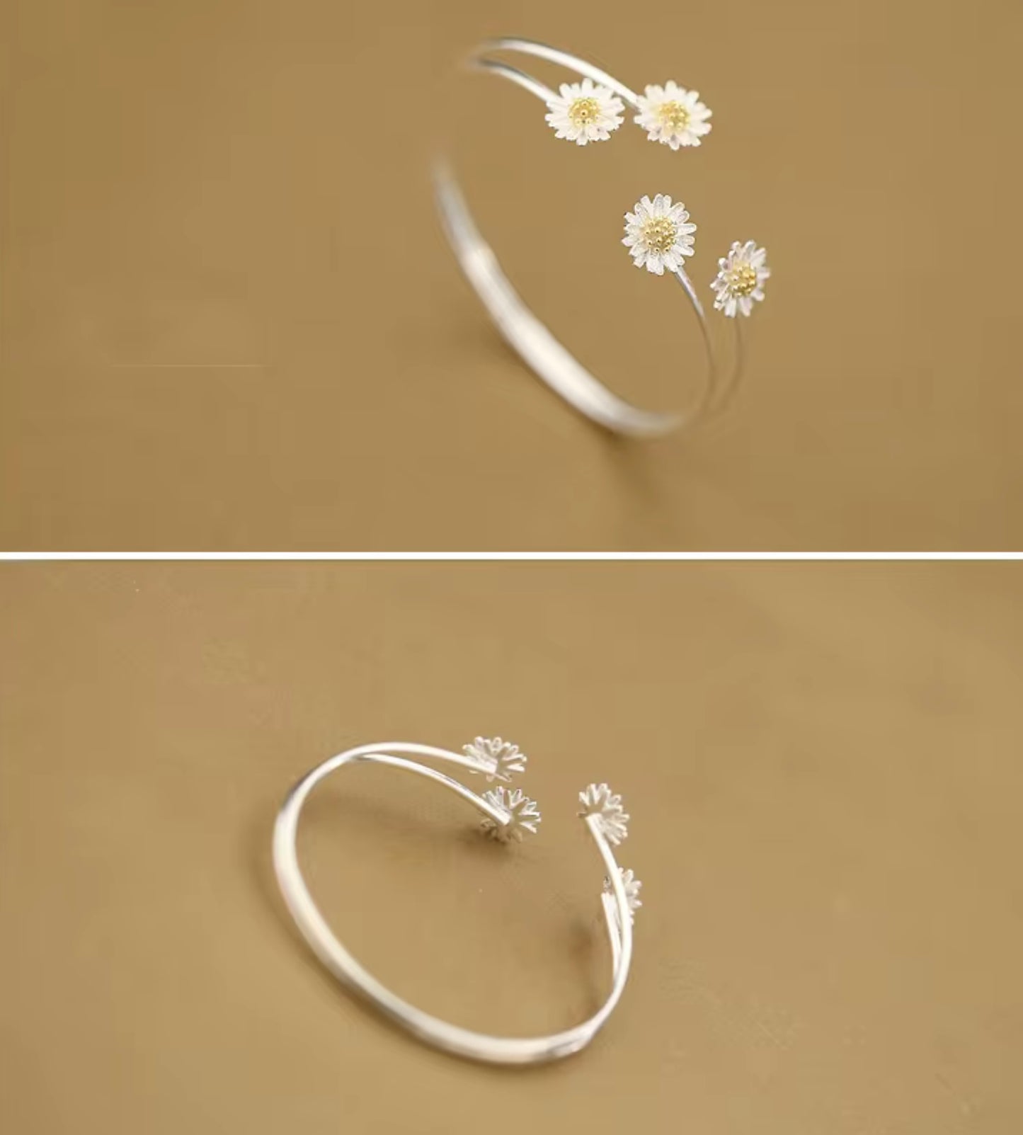 925 Sterling Silver Jewelry 4 Daisy Gold High-quality Popular Open Bracelet