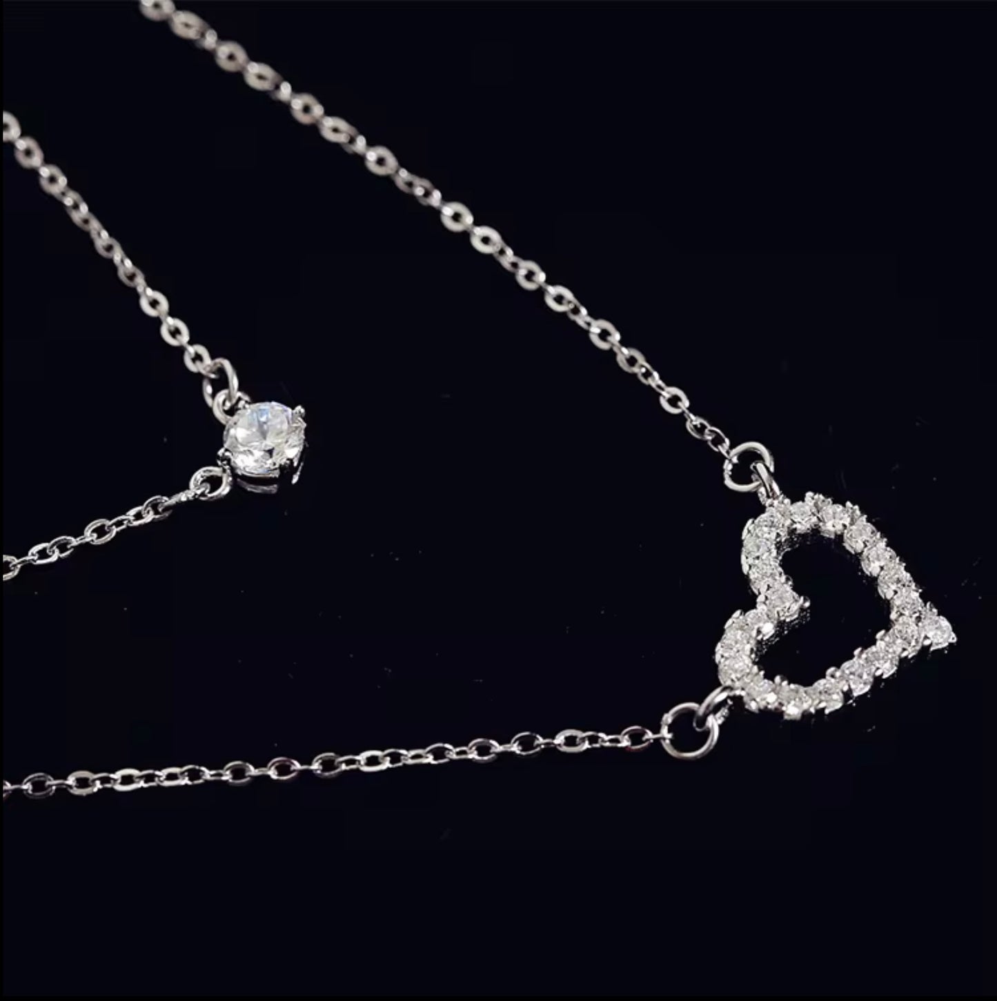 925 Silver Double Heart Crystal Necklace