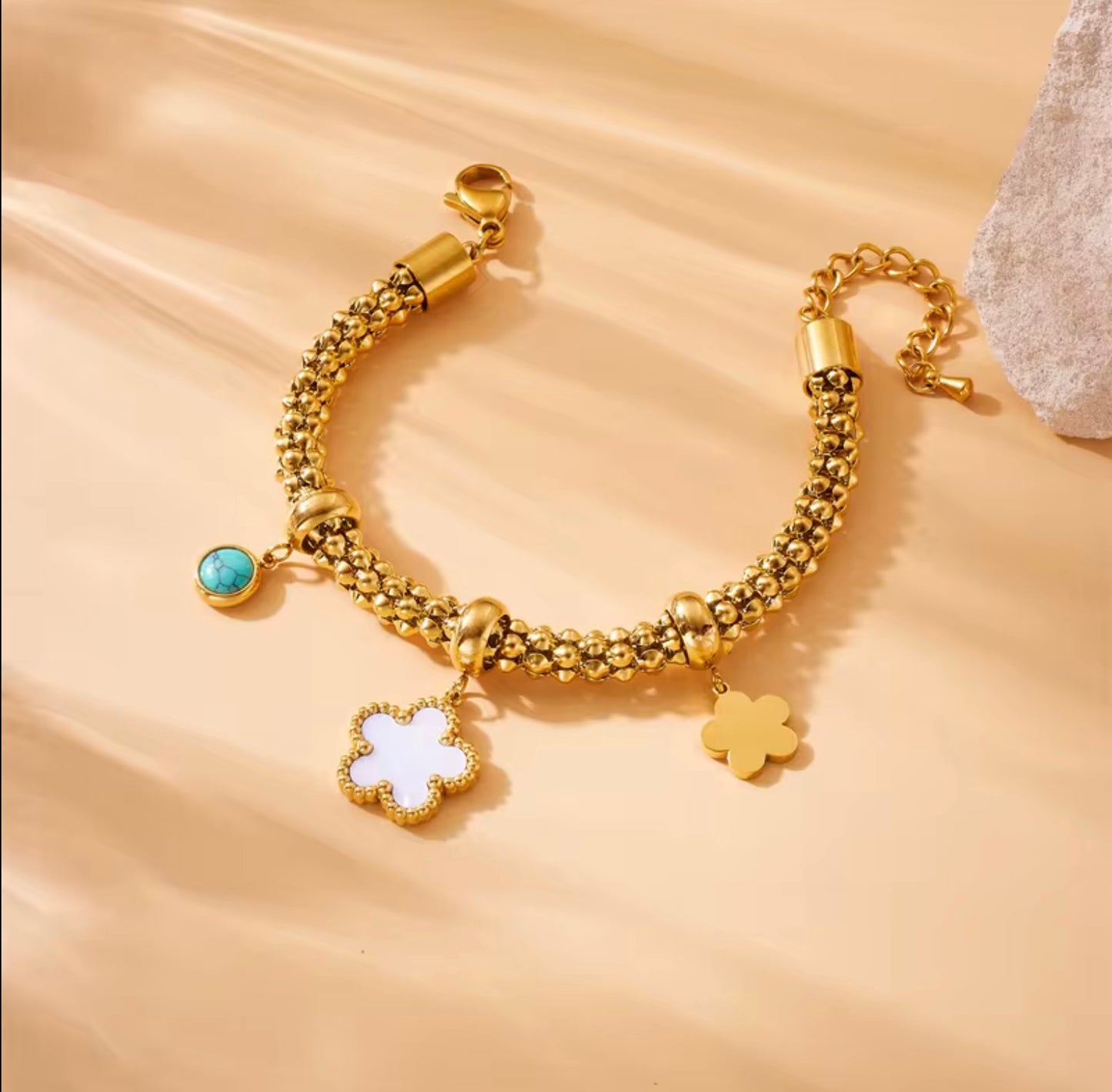 18k Gold Plated Stainless Steel Star Moon Flower Charm Bracelet Jewelry Adjustable Charm Bracelet