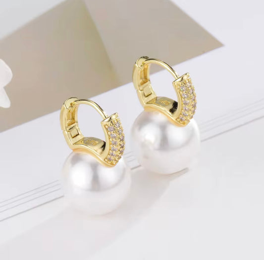 925 Sterling Silver Pearl Hoop Earrings
