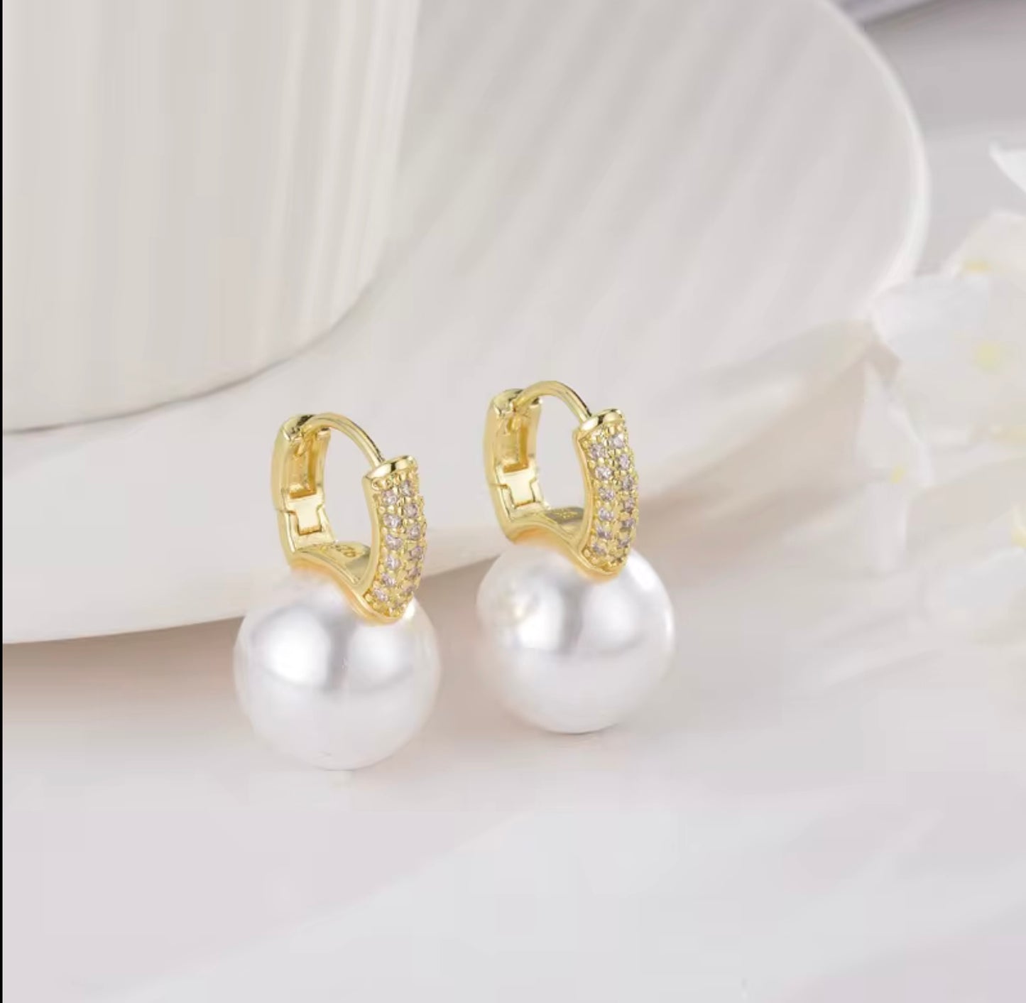 925 Sterling Silver Pearl Hoop Earrings