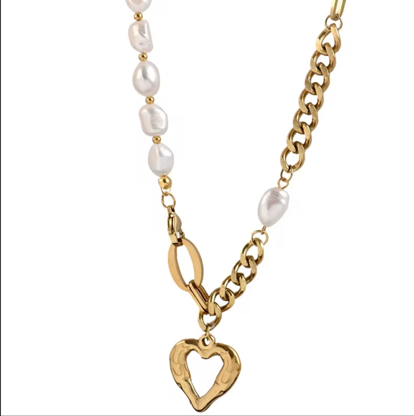 New Non Tarnish Stainless Steel 18k Gold Plated Pearl Heart Pendant Jewelry Necklace