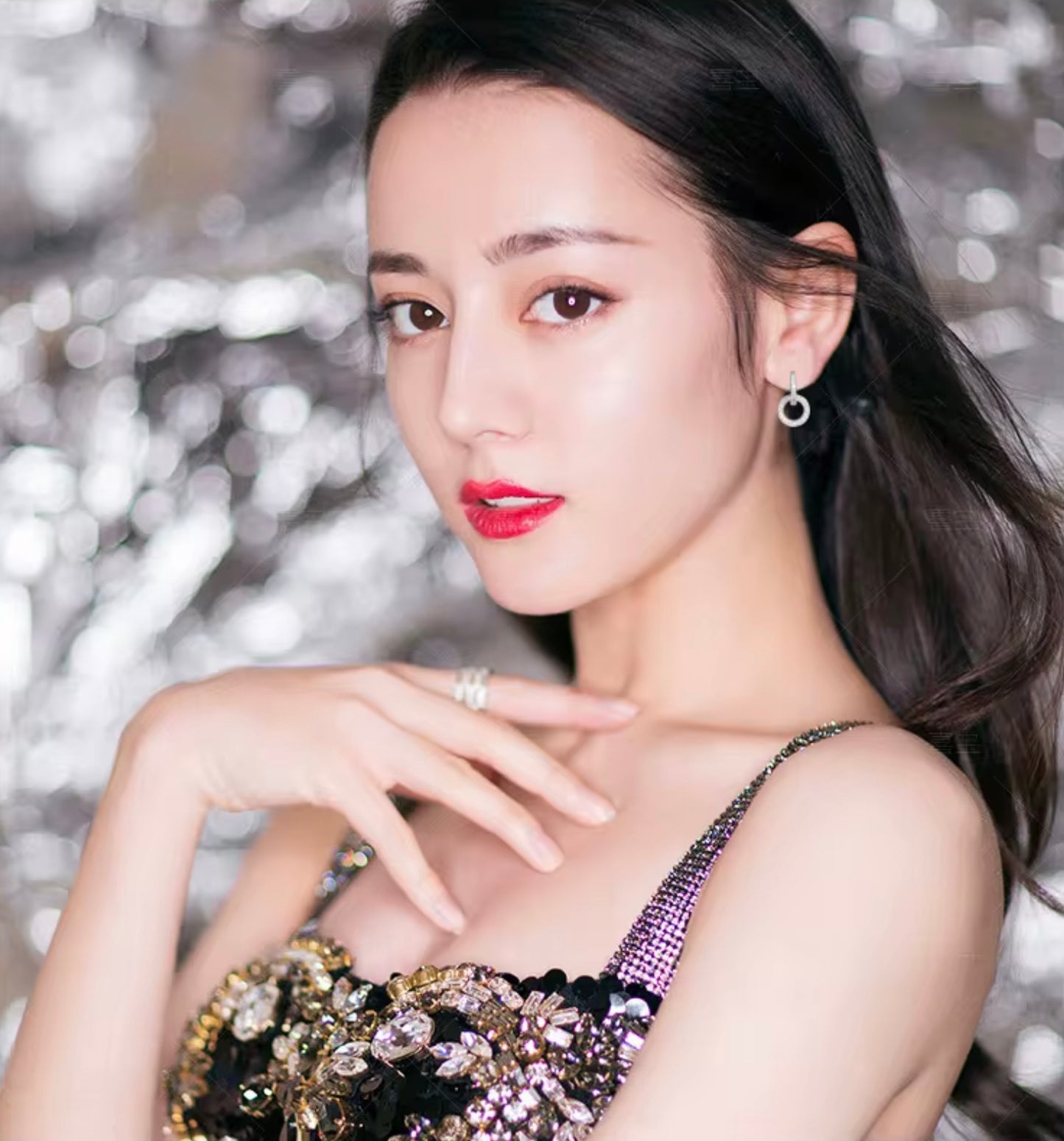 925 Silver Double Round Zircon Crystal Fashion Stud Earring