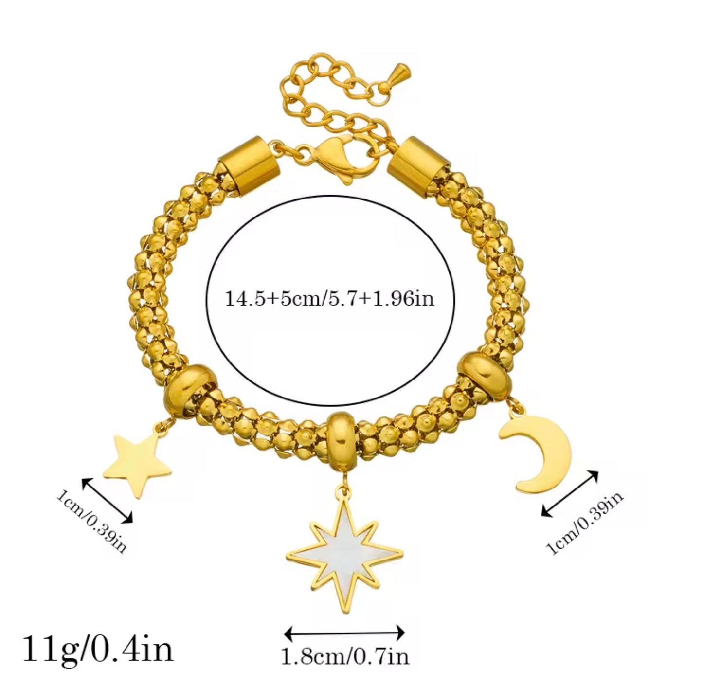 18k Gold Plated Stainless Steel Star Moon Flower Charm Bracelet Jewelry Adjustable Charm Bracelet