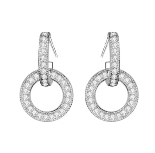 925 Silver Double Round Zircon Crystal Fashion Stud Earring