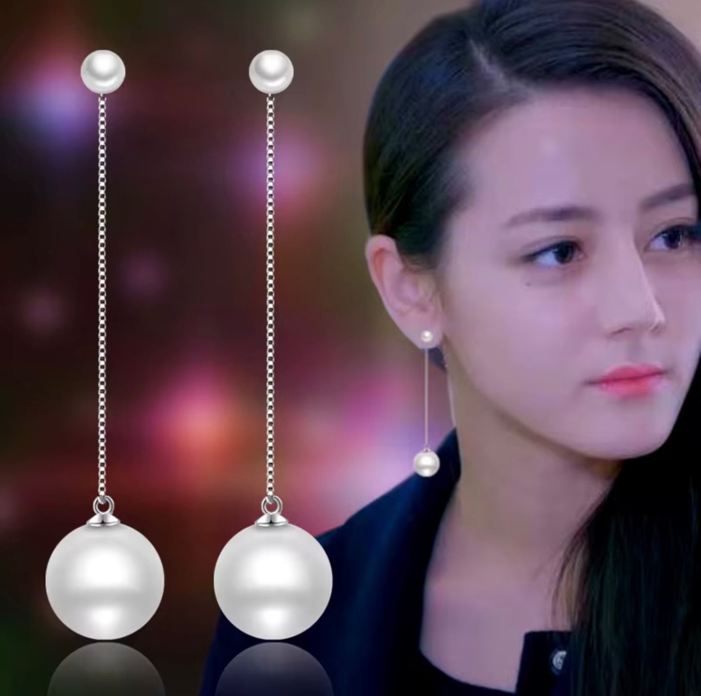 Silver Long Pearl Earrings