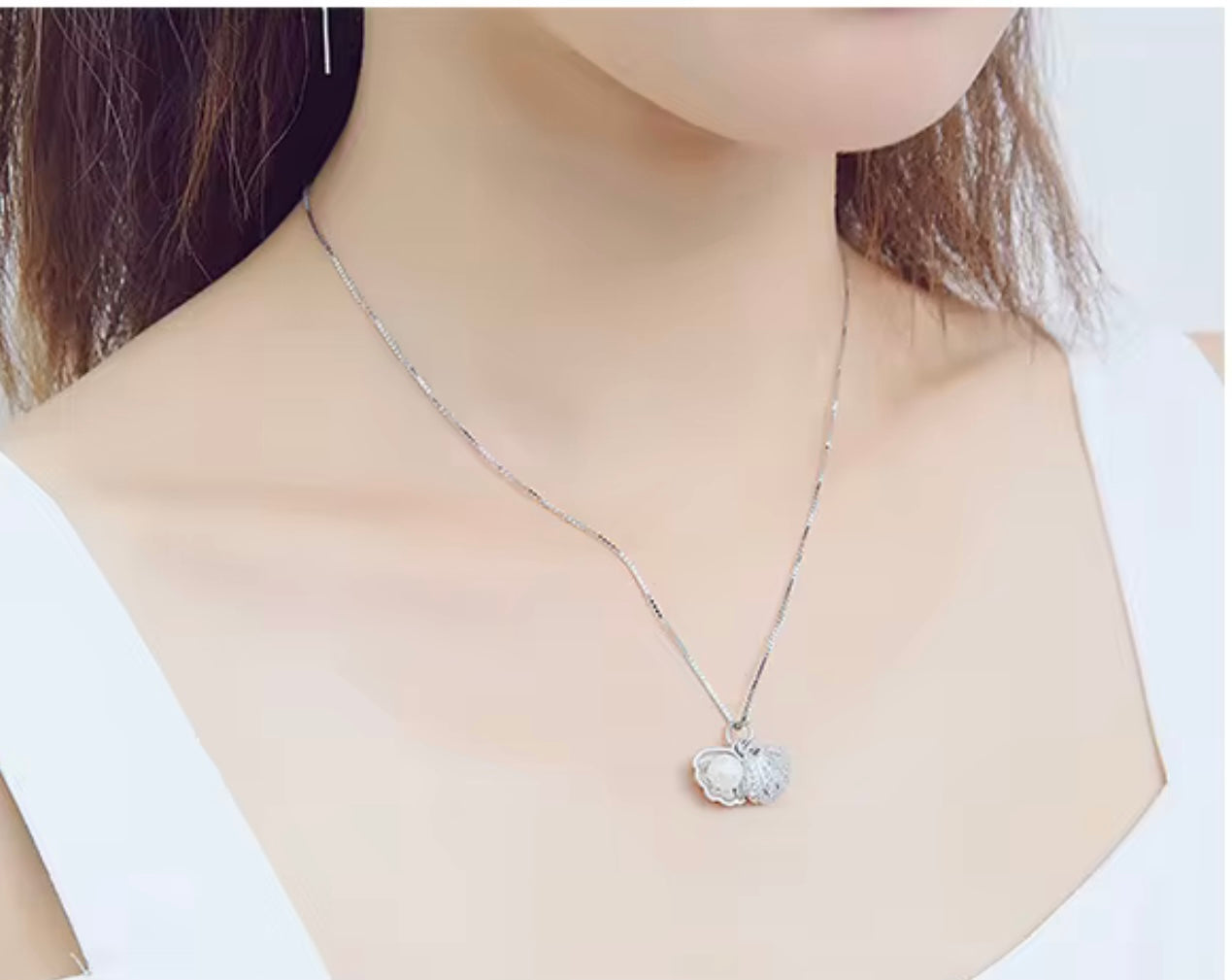 925 Sterling Silver Korean Fashion Shell Pearl Necklace Clavicle Chain with Joker Temperament
