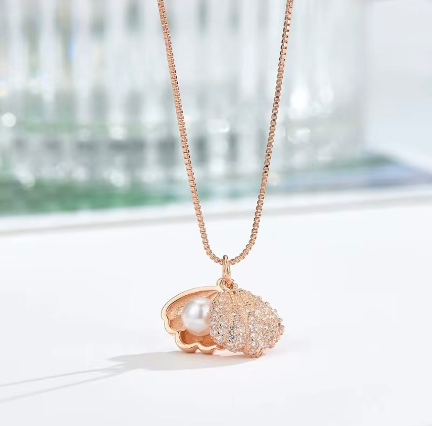 925 Sterling Silver Korean Fashion Shell Pearl Necklace Clavicle Chain with Joker Temperament