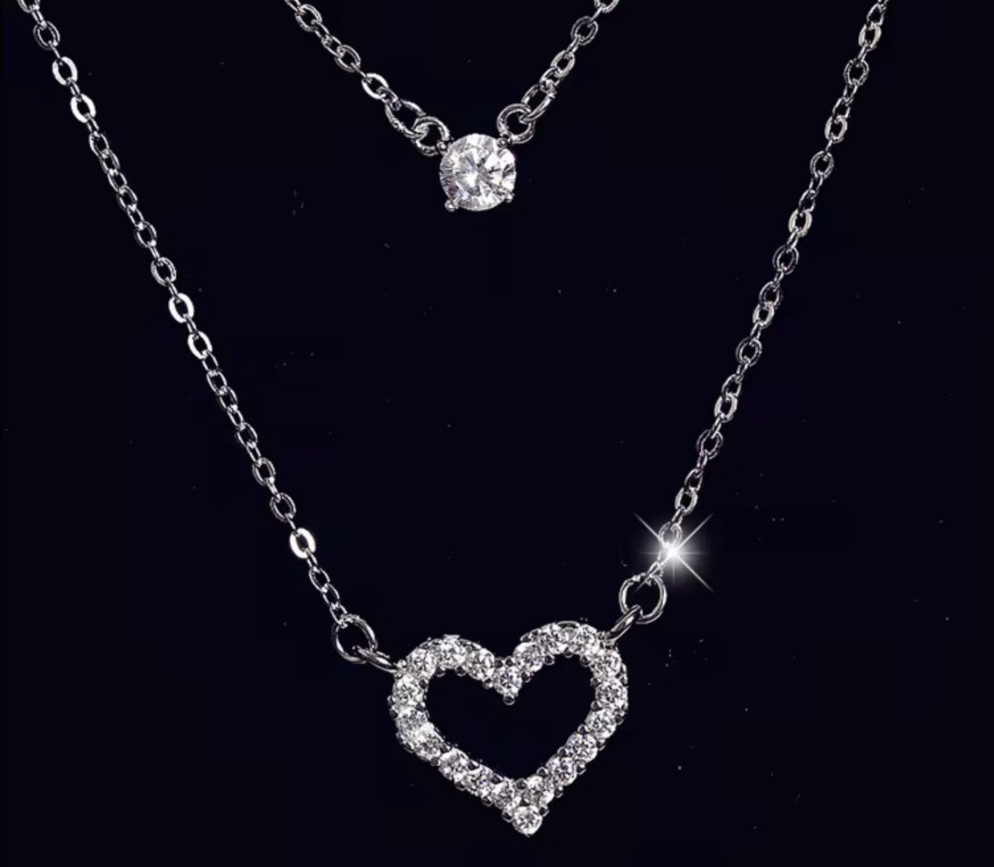 925 Silver Double Heart Crystal Necklace