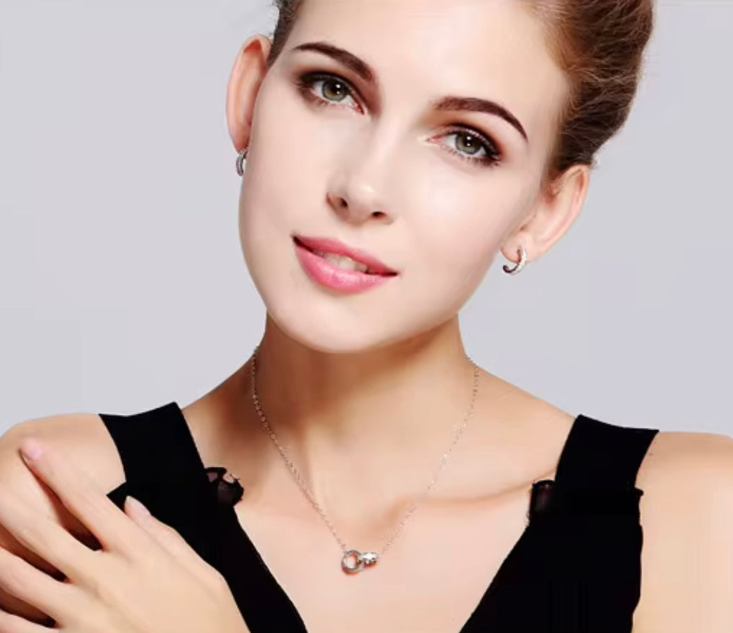 925 Sterling Silver Double Circle Zircon Necklaces Pendants Lady Festival Gift Sterling-